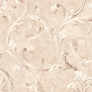 Seabrook Designs OF30508 Olde Francais Gold and Grey Avignon Scroll Wallpaper